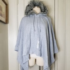 VICTORIA SECRET xs/s angel gray fur lined hood sweatshirt poncho
